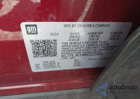 2024 Chevrolet Trax Fwd 2Rs from USA, damaged, VIN KL77LJE29RC223443